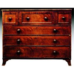 A late George III mahogany secretaire chest, circa 1820, the rectangular moulded top above a cent...