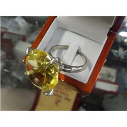 LARGE RINGS - 1 CITRON COLORED GLASS SOLITAIRE (1 1/4") RING 1 ½" & 1 CLEAR PLASTIC SOLITAIRE (1 1/4