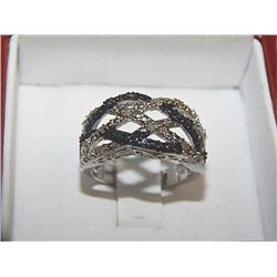 RING - BLUE AND WHITE DIAMOND DINNER RING - NEW WIHT .25 TCW -  TTL 21 DIAMONDS - INCLUDES CERTIFICA