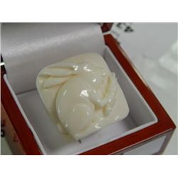 RING - RARE WHALE BONE RING - HAND CARVED - RABBIT