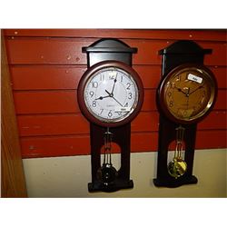 WOOD PENDULUM WALL CLOCK - CHROME RING AROUND FACE AND PENDULUM