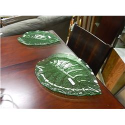 EMERALD GLASS LEAF DISHES - APPROX. 12" LONG - 2 TTL