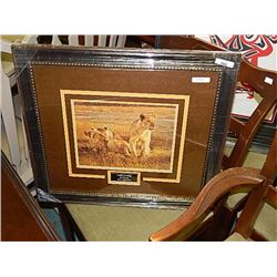 FRAMED PRINT - LIONS FEEDING AT DAWN - ROBERT BATEMAN- GALLERY ESTIMATE - $375
