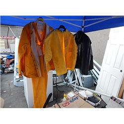 RAIN PANTS AND 3 RAIN COATS