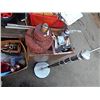 Image 1 : CHROME  TOWEL STAND, 2 ADJUSTABLE CURTAIN RODS & BOX OF ASSORTE HARDWARE AND PROP
