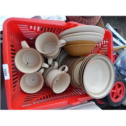 BASKET OF DINNERWARE