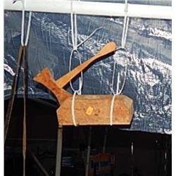 HAND CRAFTED BIRDS-EYE MAPLE WOOD BLOCK WITH WOOD AXE