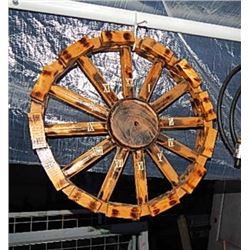HAND CRAFTED WAGON WHEEL CLOCK - NEEDS THE CLOCK WORKS ADDED