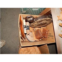 BOX OF ASSORTED WOOD PIECES FOR CRAFTING OR ?