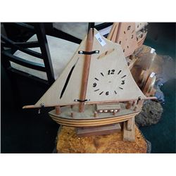 CLOCK - HAND CRAFTED WOOD SHIP - NEEDS CLOCK WORKINGS