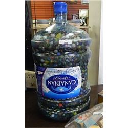 LARGE 5 GAL. JUG WITH 100'S OF ASSORTED COLLECTABLE AND OTHER MARBLES