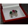 Image 3 : RING - RUBY AND EMERALD 3 STONES SET IN STERLING SILVER