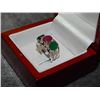Image 4 : RING - RUBY AND EMERALD 3 STONES SET IN STERLING SILVER