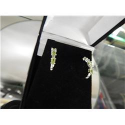 EARINGS - PERIDOT - 1/2 HOOP - SET WITH 4 DIAMONDS IN STERLING SILVER SETTING - INCLUDES CERTIFICATE