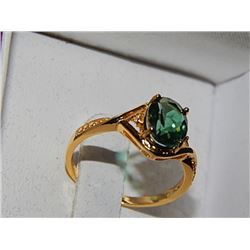 RING - DIAMOND AND GREEN QUARTZ DINNER RING - 14KT GOLD CLAD - INCLUDES CERTIFICATE - $350