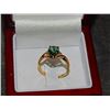 Image 3 : RING - DIAMOND AND GREEN QUARTZ DINNER RING - 14KT GOLD CLAD - INCLUDES CERTIFICATE - $350
