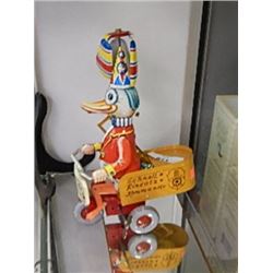 VINTAGE KEY WINDING TOY - MONKEY ON BIKE - WORKING