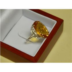 RING - EXTRA LARGE - 14.2 CT OVAL CUT CIRINE SOLITAIRE SET IN STERLING SILVER - VS CLARITY - INCLUDE