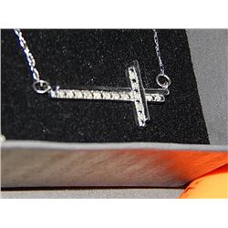NECKLACE - DIAMOND STUDDED CROSS PENDANT SET WITH 15 ROUND CUT DIAMONDS SET IN STERLING SILVER WITH 