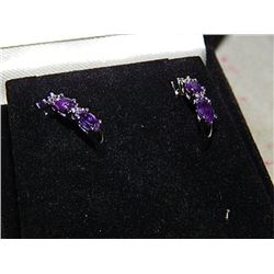 NEW DIAMOND AND AMETHYST 1/2 HOOP EARINGS - RETAIL $400