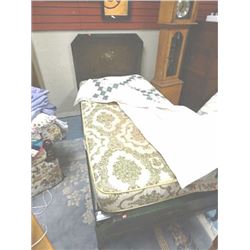 VINTAGE METAL SINDLE BED - HAS ORIGINAL BED SPRINGS - HEAD BOARD AND FOOT BOARD - COMES WITH USED MA