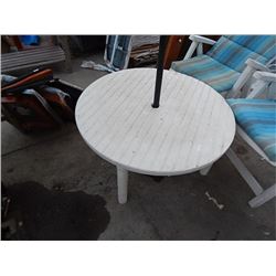 PATIO TABLE WITH UMBRELLA(AS-IS) AND UMBRELLA STAND = 3 PC TTL