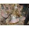 Image 1 : CHANDELEIR - WITH FROSTED AND PINK ACCENTED TULIP SHAPED SHADES