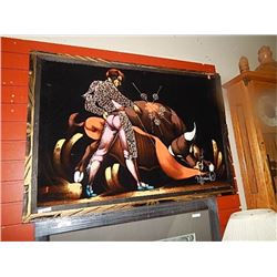 RETRO FRAMED BLACK VELVET PICTURE - BULL FIGHTER
