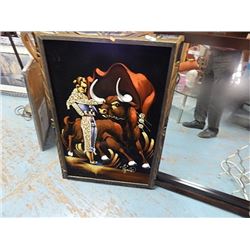 RETRO FRAMED BLACK VELVET PICTURE - BULL FIGHTER