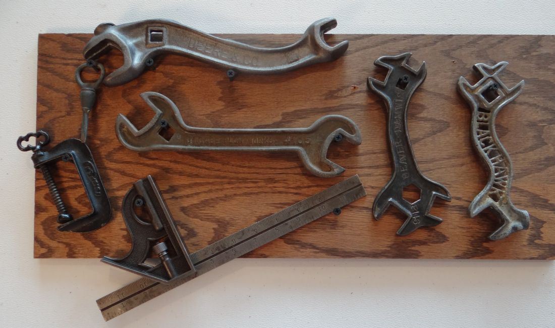 Antique wrench display, Blackhawk, Deere, Case and others