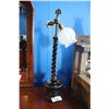 Image 1 : ANTIQUE HAND CRAFTED WOODEN TABLE LAMP - MISSING ONE GLASS SHADE