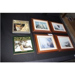 GROUP OF 4 FRAMED ROBERT BATEMAN PRINTS AND 2 COFFEE TABLE BOOKS