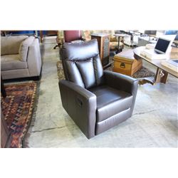 BROWN LEATHER SWIVEL ROCKER RECLINER LIVING ROOM CHAIR