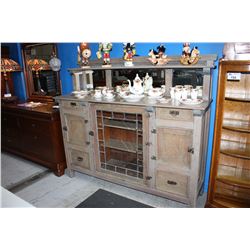 MIRRORED BACK ANTIQUE STYLE SIDEBOARD WITH LEADED GLASS FRONT PANEL