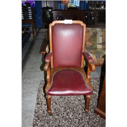 TURN OF THE LAST CENTURY SOLID OAK WITH LEATHER NOGAHIDE ARM CHAIR