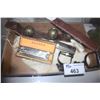Image 1 : LOT OF ASSORTED COLLECTABLES; BRASS BELLS, 2 HARMONICAS, PAIR OF VINTAGE SHACKLES, HORN AND A SLIDE