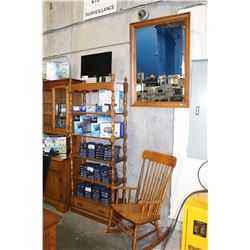 VILAS MAPLE APPROX 7' TALL SHELVING UNIT COMPLETE WITH SOLID MAPLE FRAMED MIRROR AND SOLID MAPLE