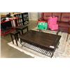 Image 1 : SOLID WOOD WITH WROUGHT IRON BASE COFFEE TABLE AND 2 WOODEN SIDE TABLE PLANT STANDS