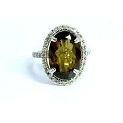 Natural Green Tourmaline 5.52ct / Diamond 0.37ct / 14K White Gold Ring 3.08gram