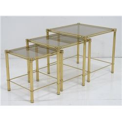 Nest of 3 Italian brass side tables