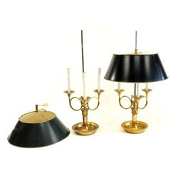 Pair Mid Century Brass & Steel Bouillotte Lamps