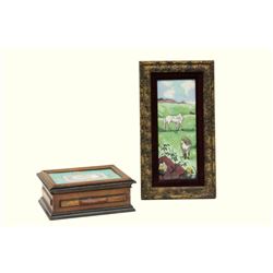 Horses Grazing, Li Chang & porcelain & wood box