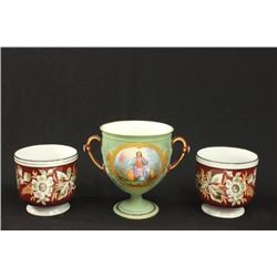 Pair of French porcelain cachepots & scholar vase