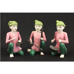 3 carved wood & painted Balinese musicians