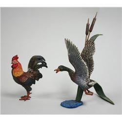 2 patinated bronze birds