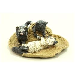 Cold patinated bronze Cats Playing on Hat