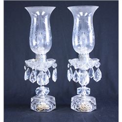 Pair of crystal hurricane lamps