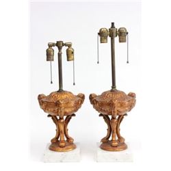 Pair painted gilt metal urns mounted as lamps