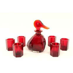 Cranberry Crystal Decanter Set