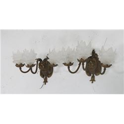 Pair of brass 3 arm sconces